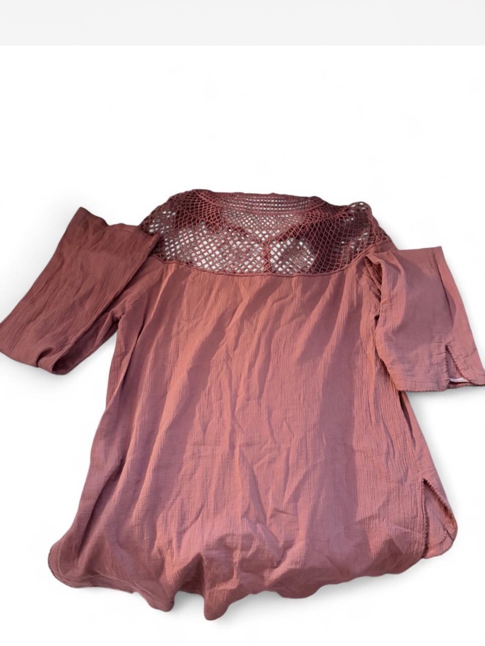 Free People Dusty Rose Crochet Yoke Peasant Blouse
